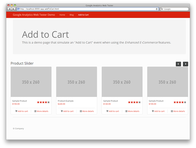 Google Analytics Web Tester - Add to Cart Screenshot
